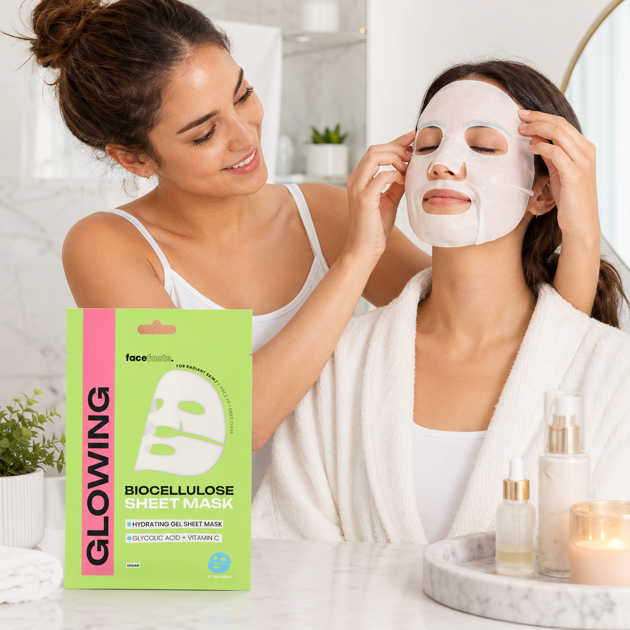 Glowing Biocellulose Sheet Mask – Hydrating Face Mask with Glycolic Acid & Vitamin C