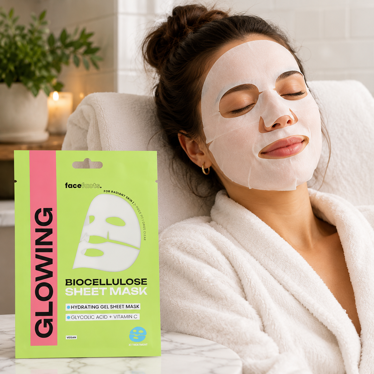 Glowing Biocellulose Sheet Mask – Hydrating Face Mask with Glycolic Acid & Vitamin C