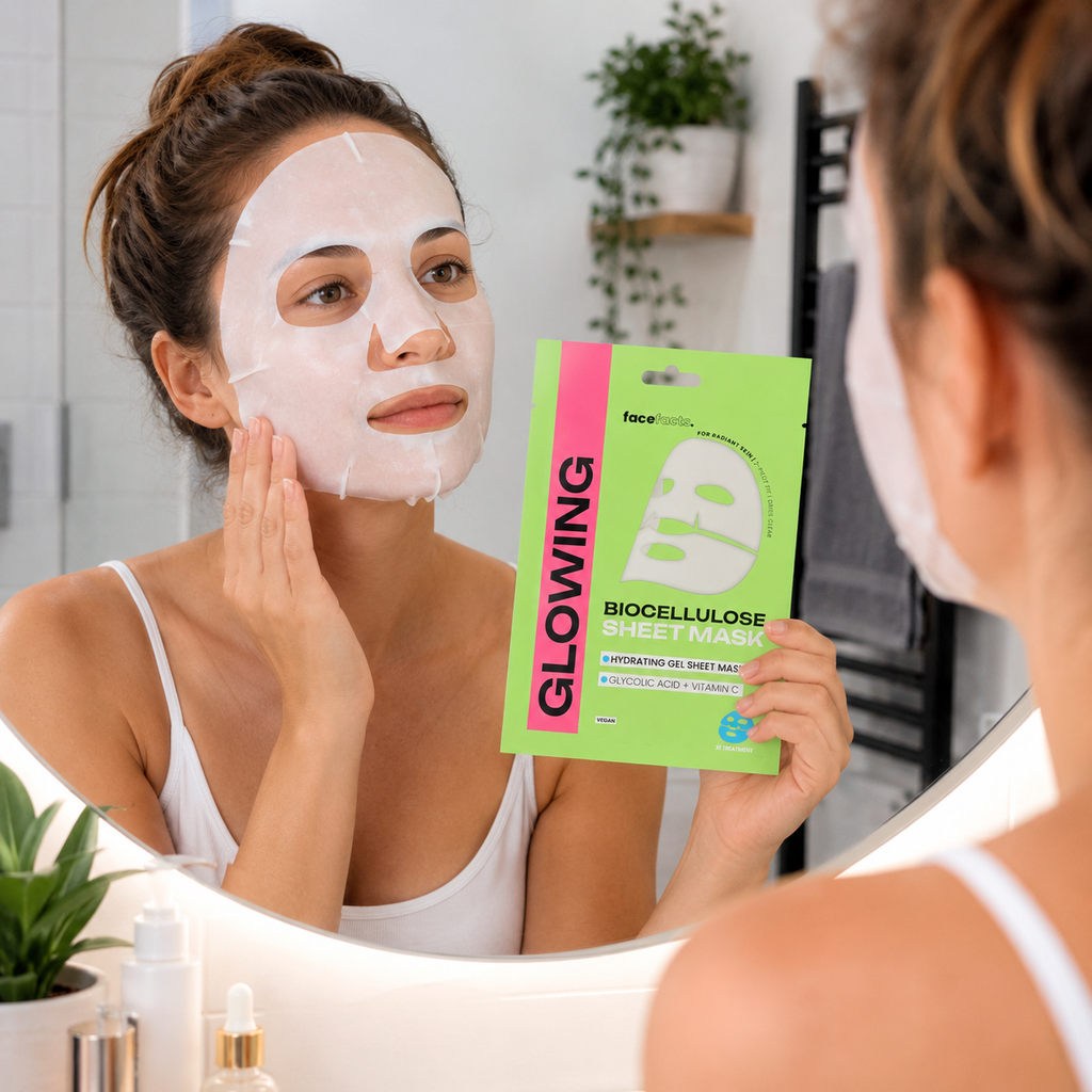 Glowing Biocellulose Sheet Mask – Hydrating Face Mask with Glycolic Acid & Vitamin C