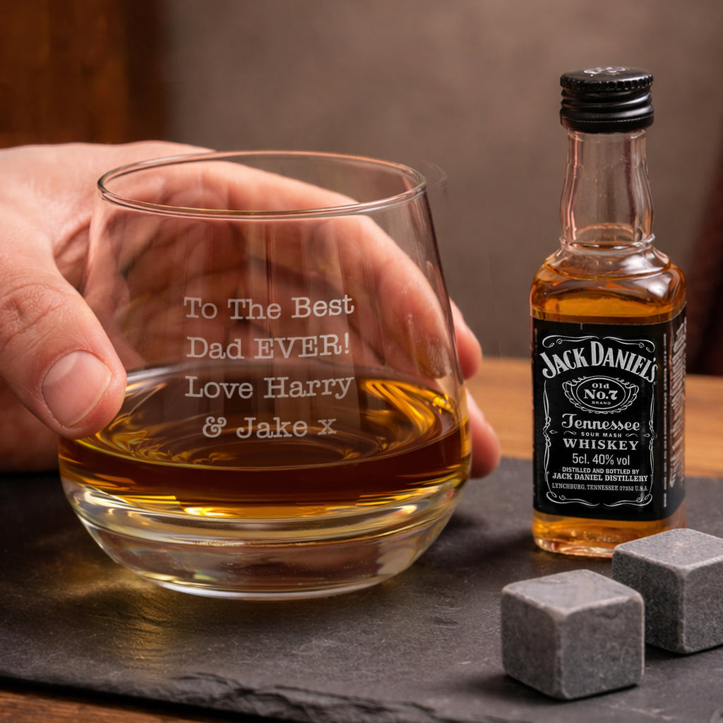 Personalised Free Text Tumbler and Whiskey Miniature Set