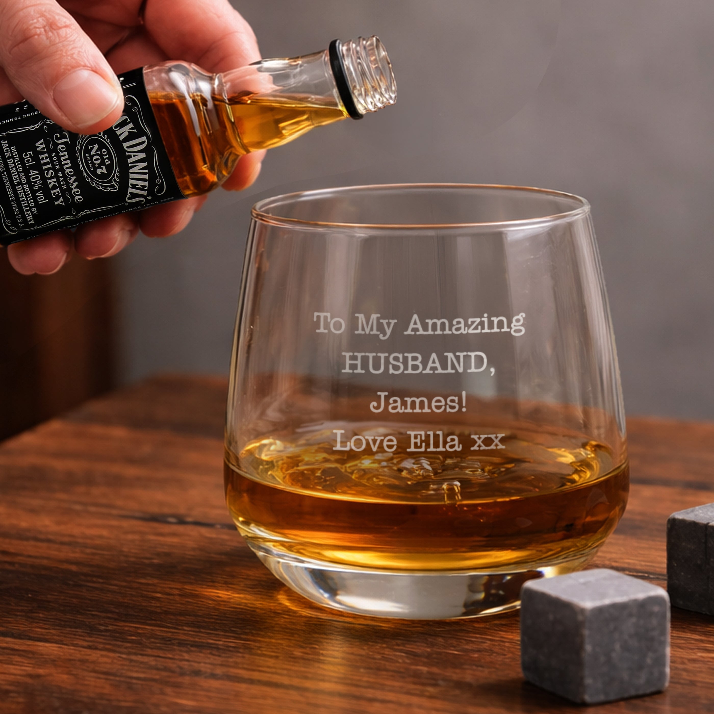 Personalised Free Text Tumbler and Whiskey Miniature Set