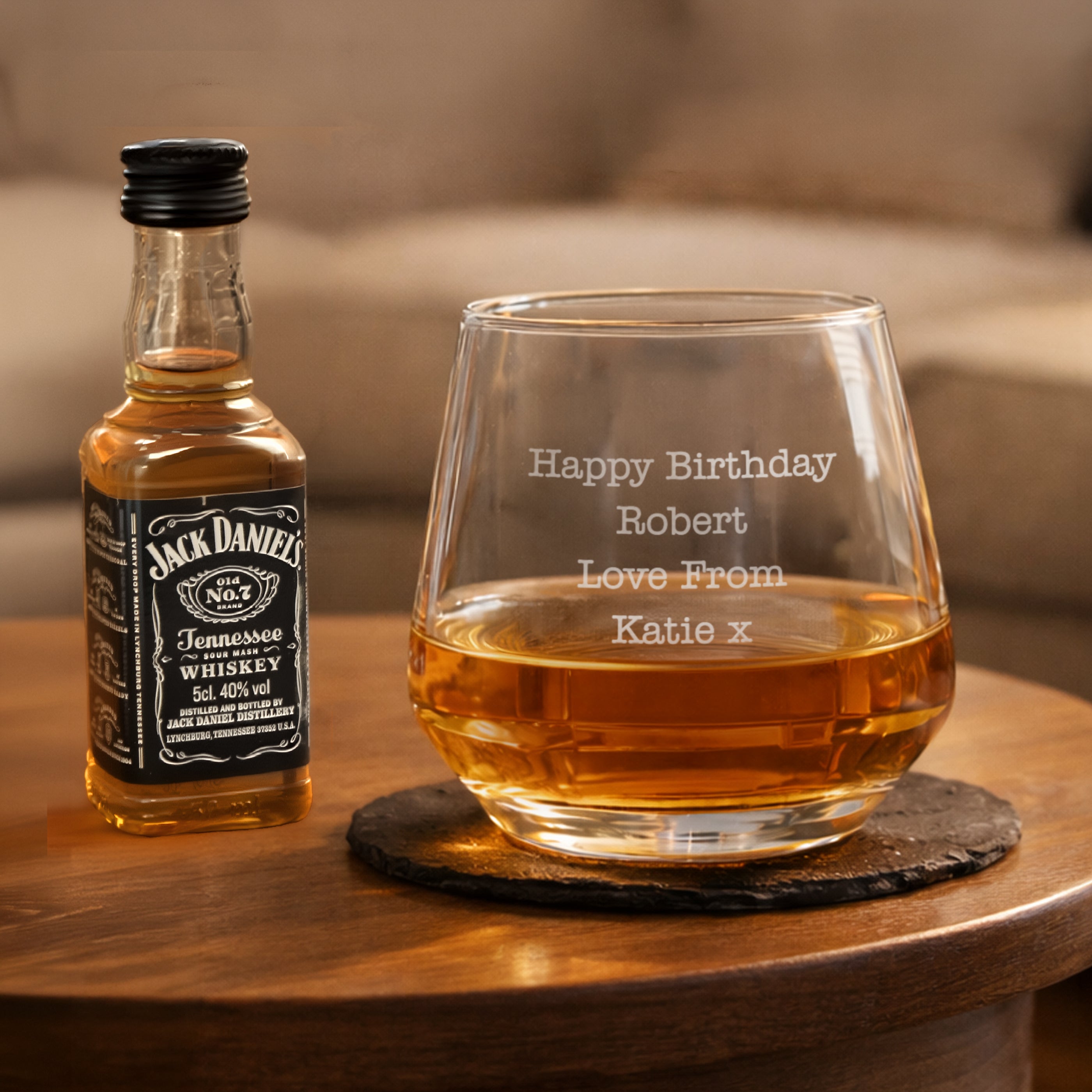 Personalised Free Text Tumbler and Whiskey Miniature Set