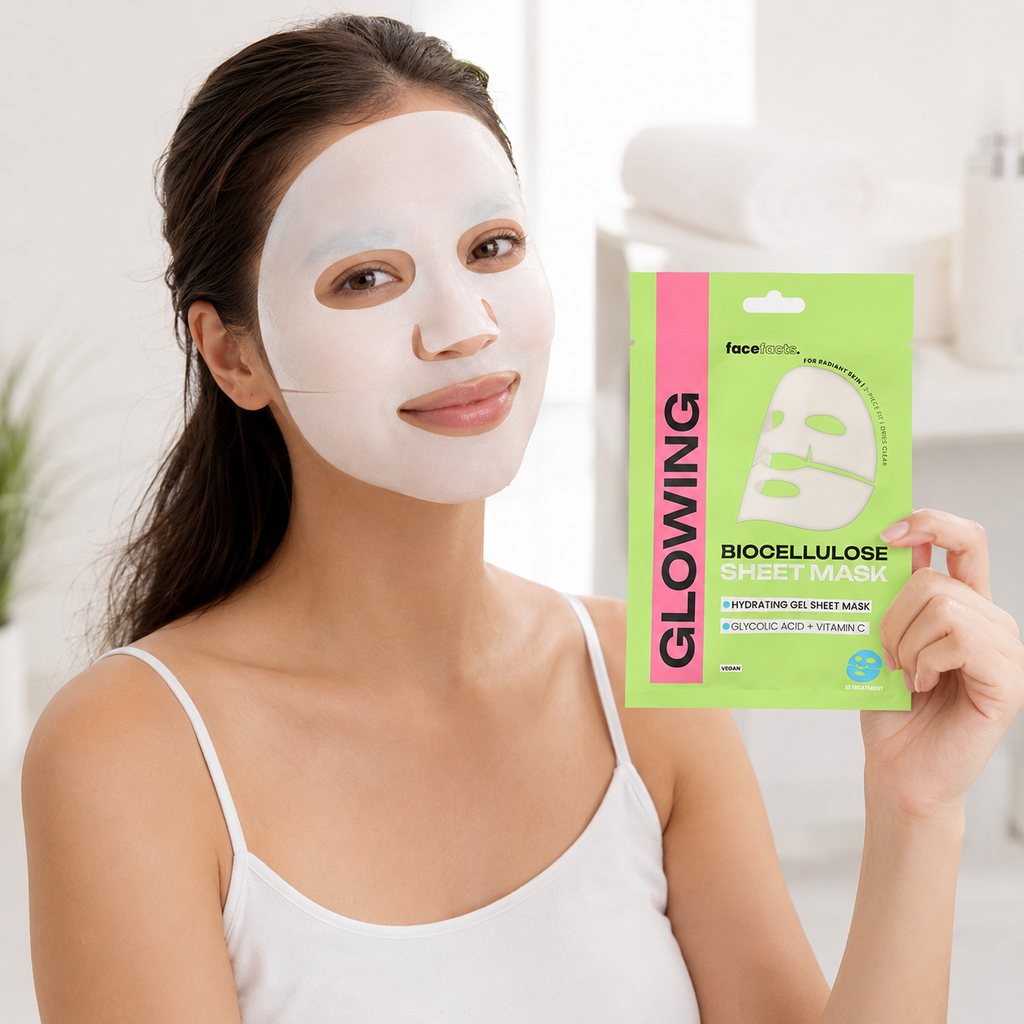 Glowing Biocellulose Sheet Mask – Hydrating Face Mask with Glycolic Acid & Vitamin C