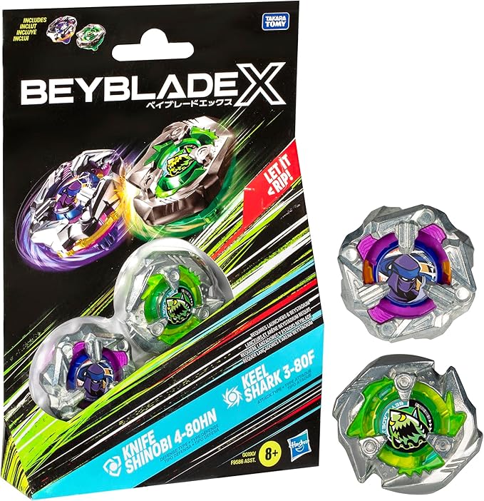 Beyblade X Knife Shinobi 4-80HN and Keel Shark 3-80F Top Dual Pack Set
