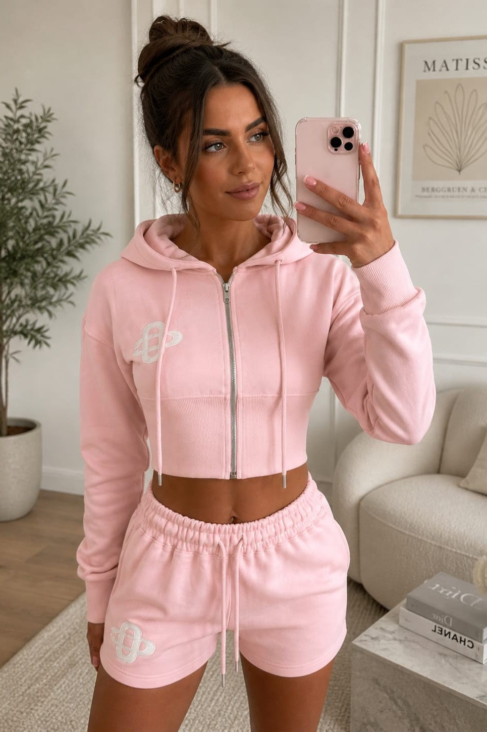 Embroidered Crop Zip Short Set