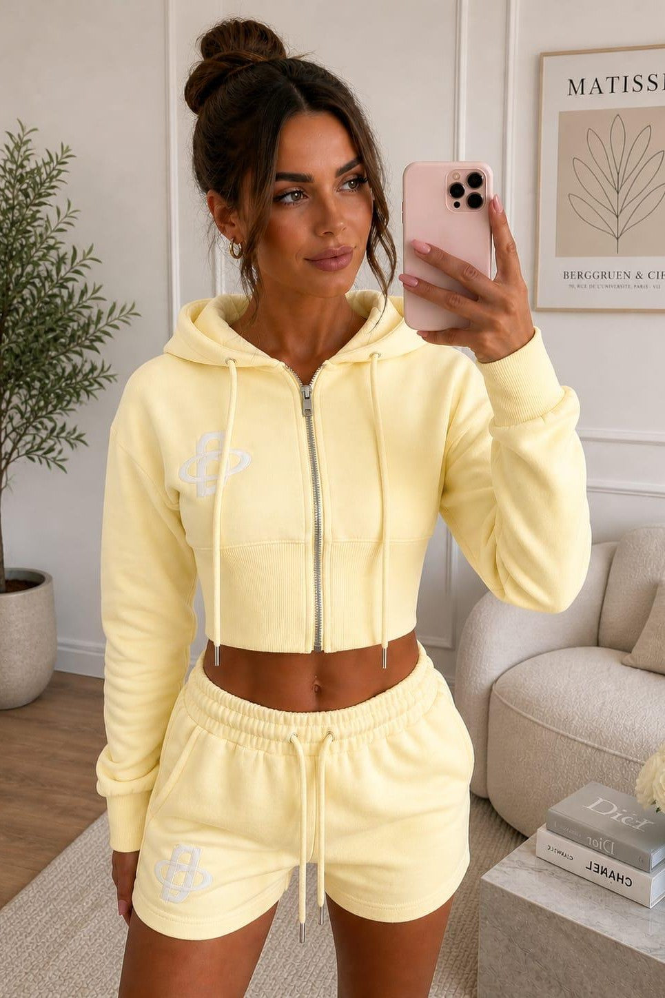 Embroidered Crop Zip Short Set