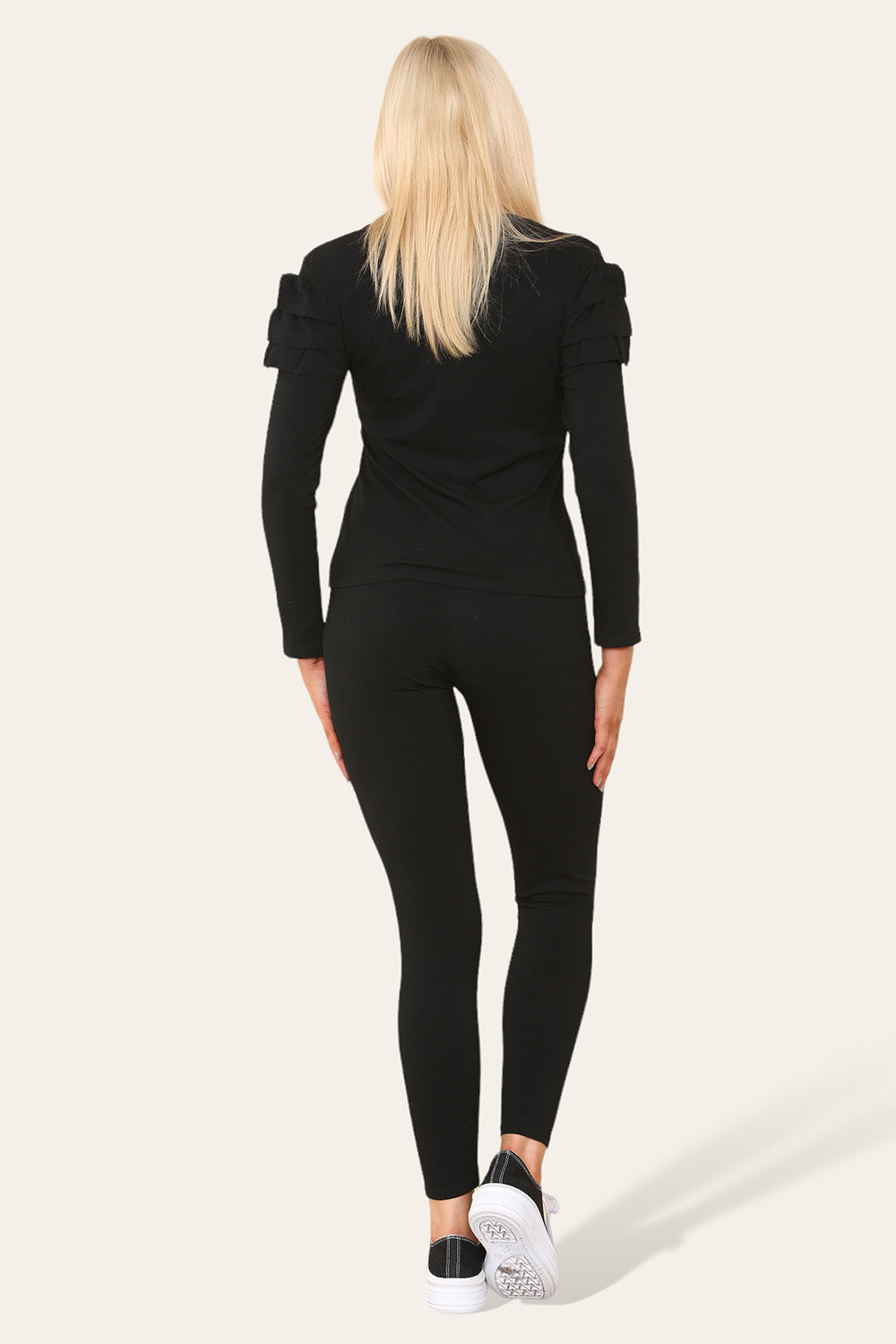 Frilled Sleeves Set Shoulder Golden Button Lounge Wear Suit