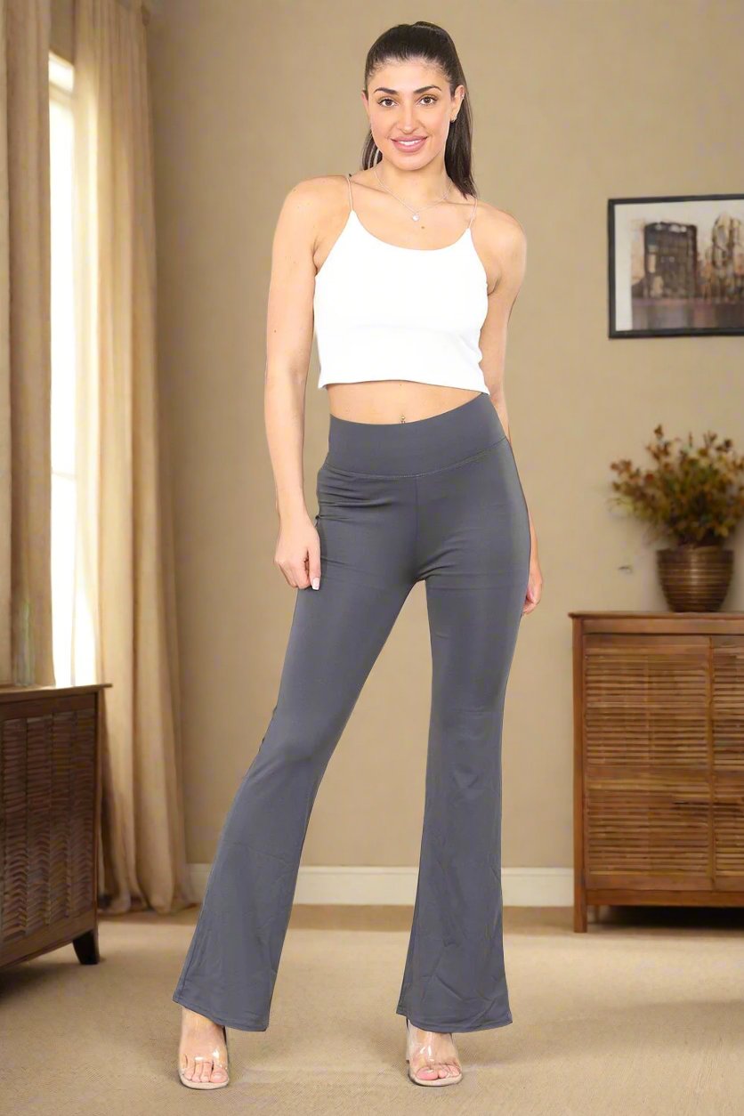 High Waisted Wide Leg Flared Trousers