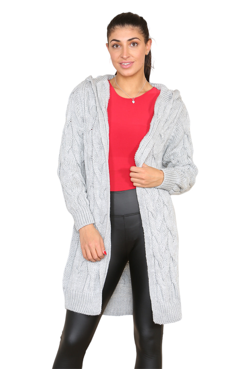 Knitted Cables Hooded Long Over Sized Cardigan