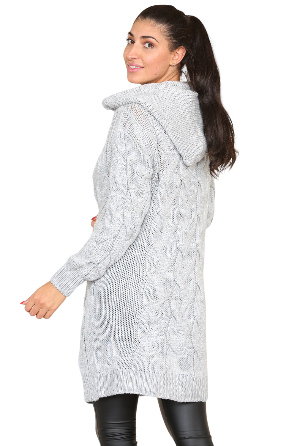 Knitted Cables Hooded Long Over Sized Cardigan