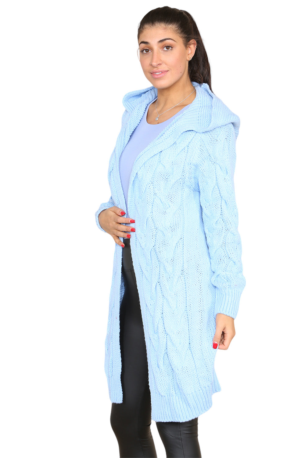 Knitted Cables Hooded Long Over Sized Cardigan