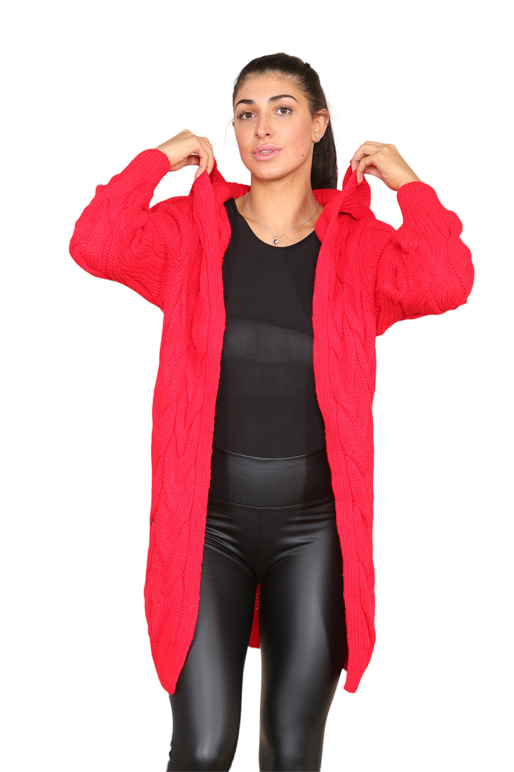 Knitted Cables Hooded Long Over Sized Cardigan