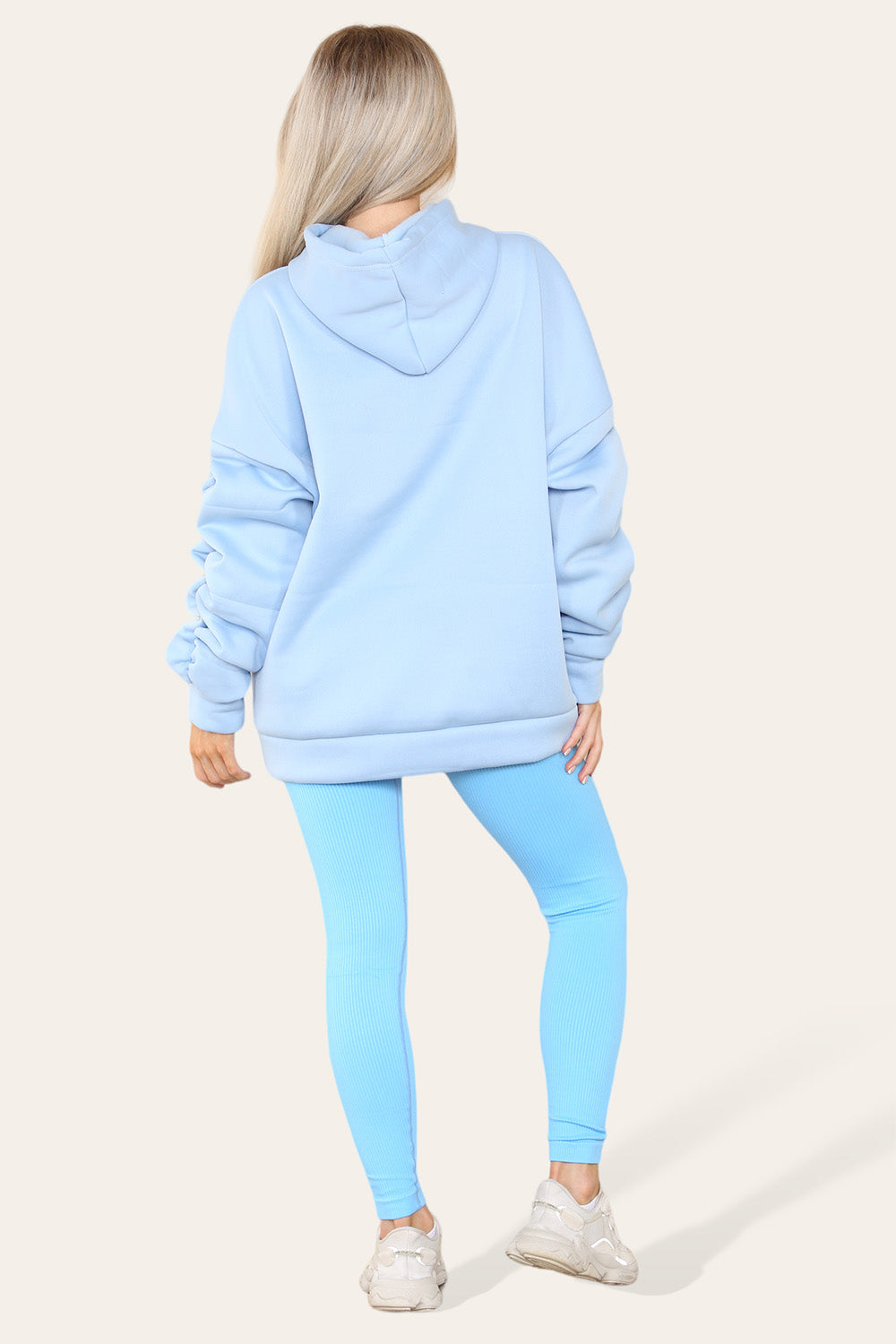 Plus Size Ruched Sleeves Hoodie With Satin Ribbon Legging Set