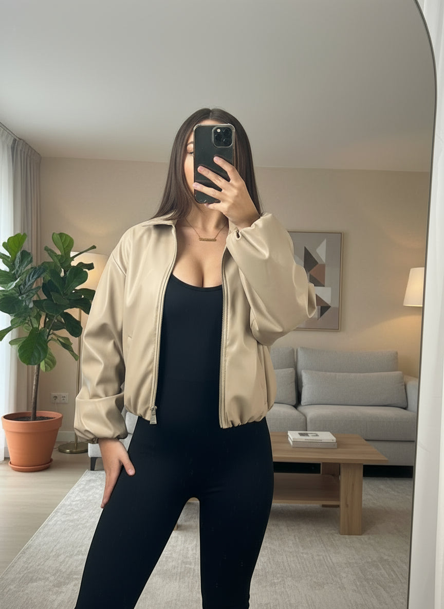 PU Bommer Jacket with Collar