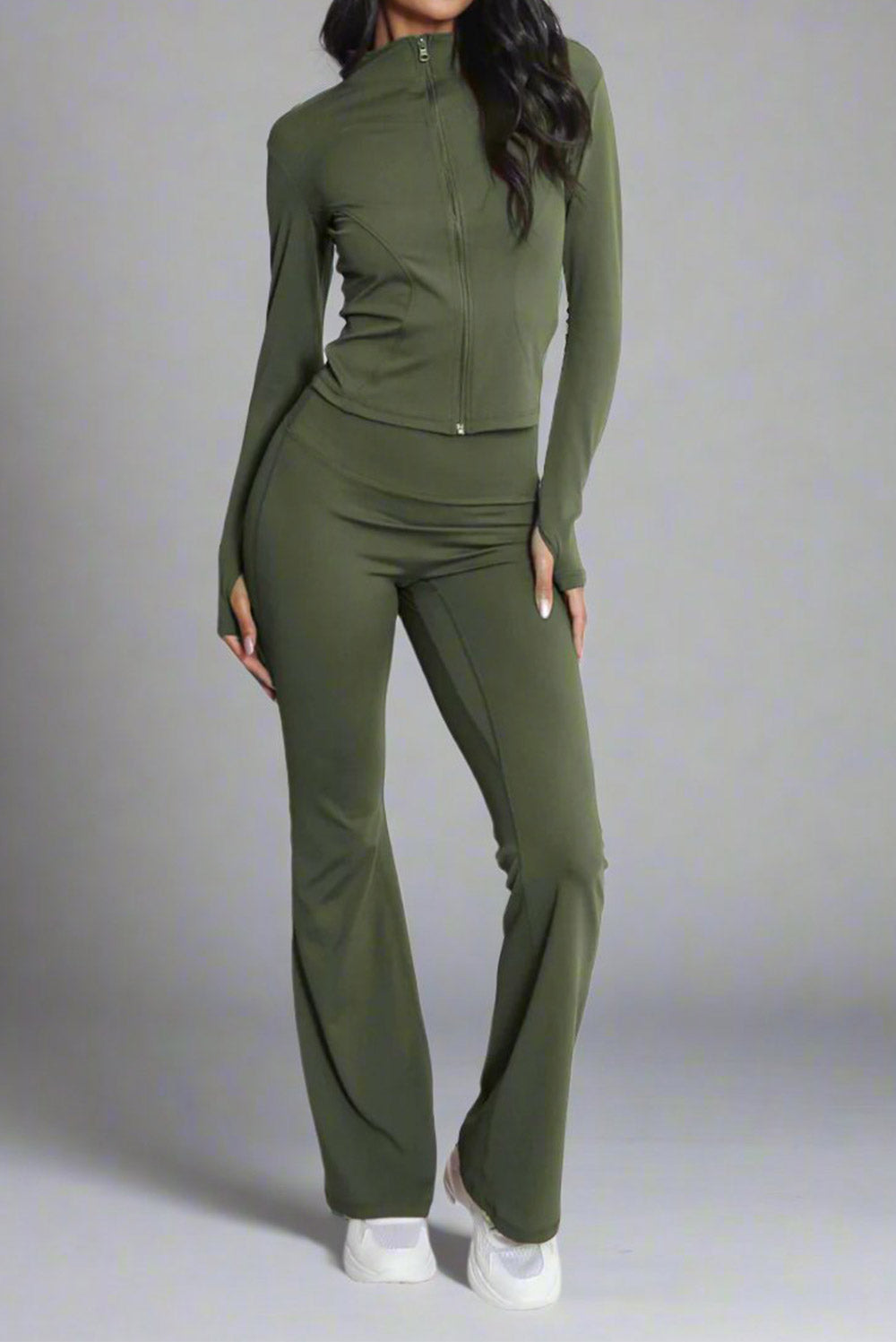 Super Active Zip Top and Push Up Flared Trousers Gym Set - Without Ruched Bum New Style