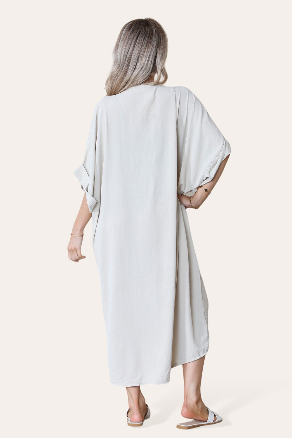 Womens V-Neck Tie Knotted Twisted Front Oversized Longline Midi Dress