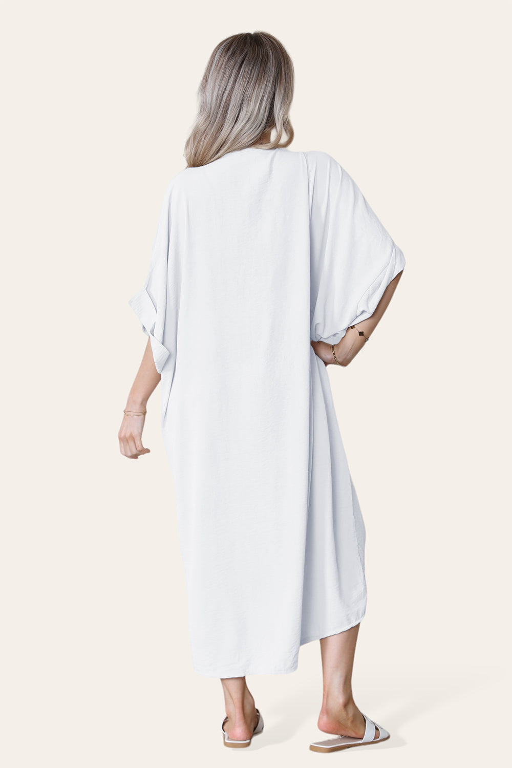 Womens V-Neck Tie Knotted Twisted Front Oversized Longline Midi Dress