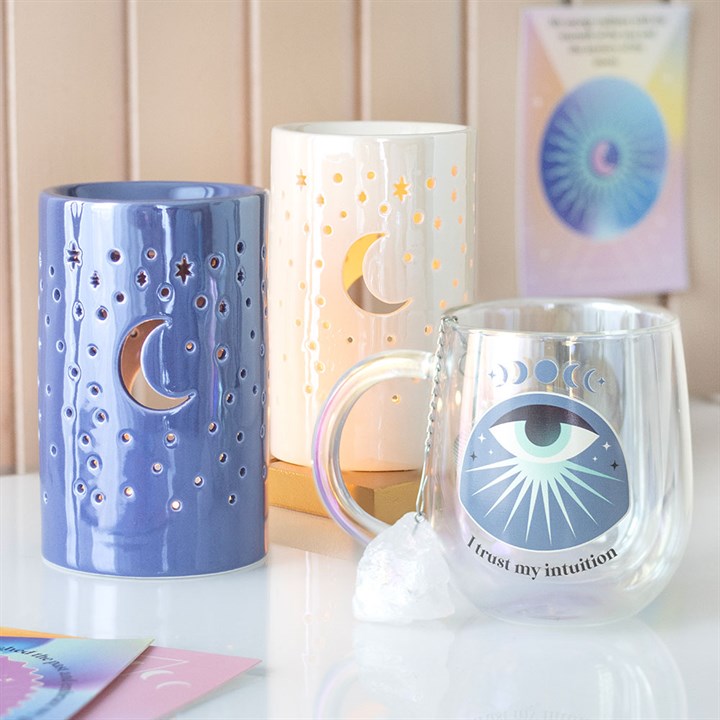 Iridescent Purple Moon Pillar Oil Burner and Wax Warmer