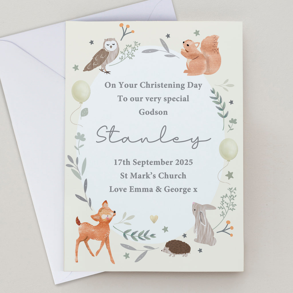 Personalised Woodland Animals New Baby Card