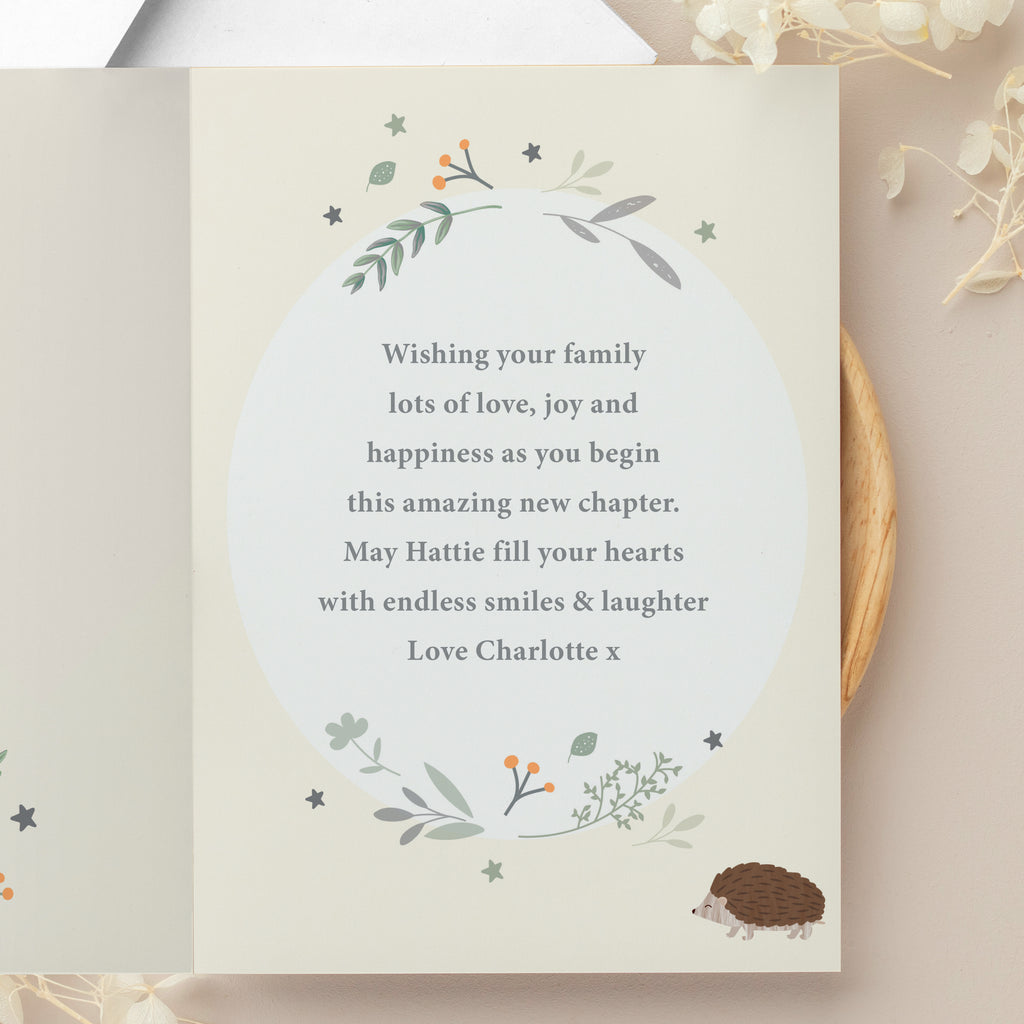 Personalised Woodland Animals New Baby Card