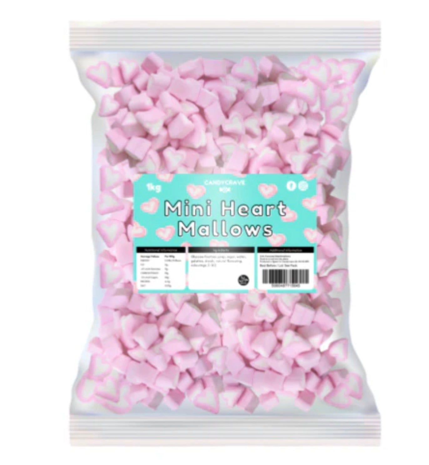 Candycrave Pink & White Micro Heart Marshmallows 1kg