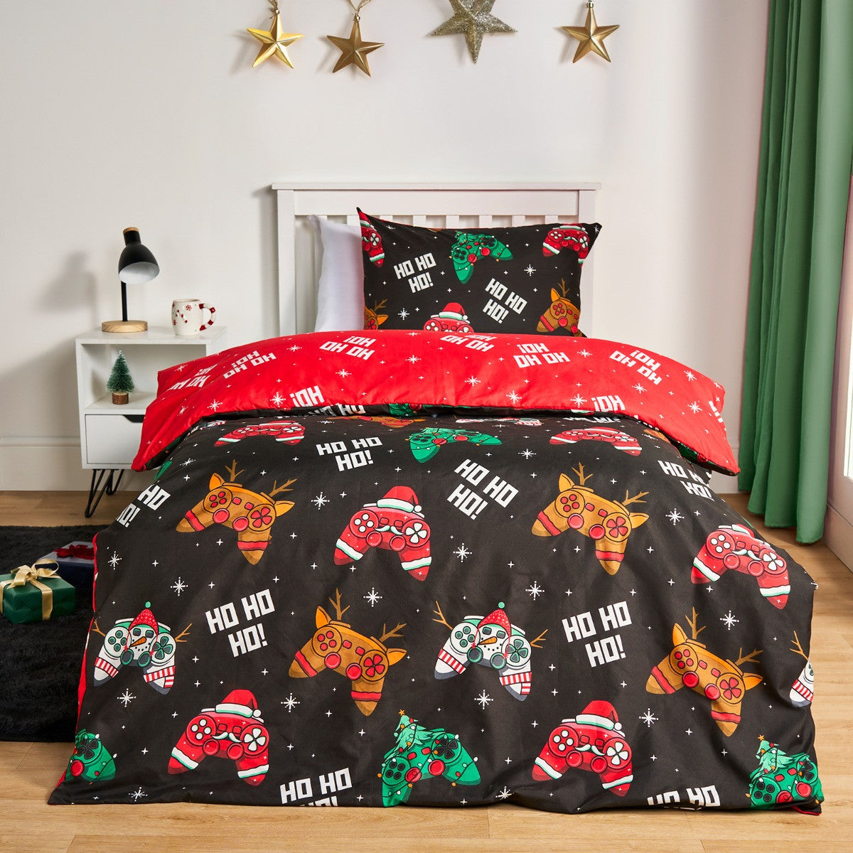 Christmas Gaming Duvet Cover Set - Black  (Single)