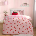 Strawberry Gingham Print Reversible Duvet Set - Pink