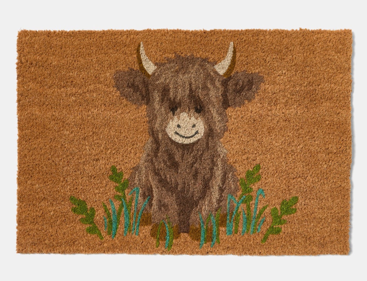 Harry The Highland Cow Print Coir Mat - Brown