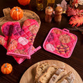 Pumpkin Print Oven Mit & Pot Stand Set - Hot Pink