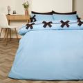 Bow Detail Duvet Cover Set - Blue/Brown