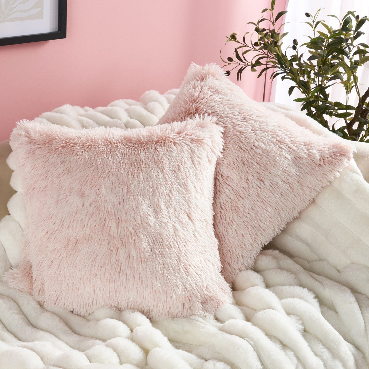 Two Tone Fluffy Cushion Covers - Blush (45cm x 45cm)