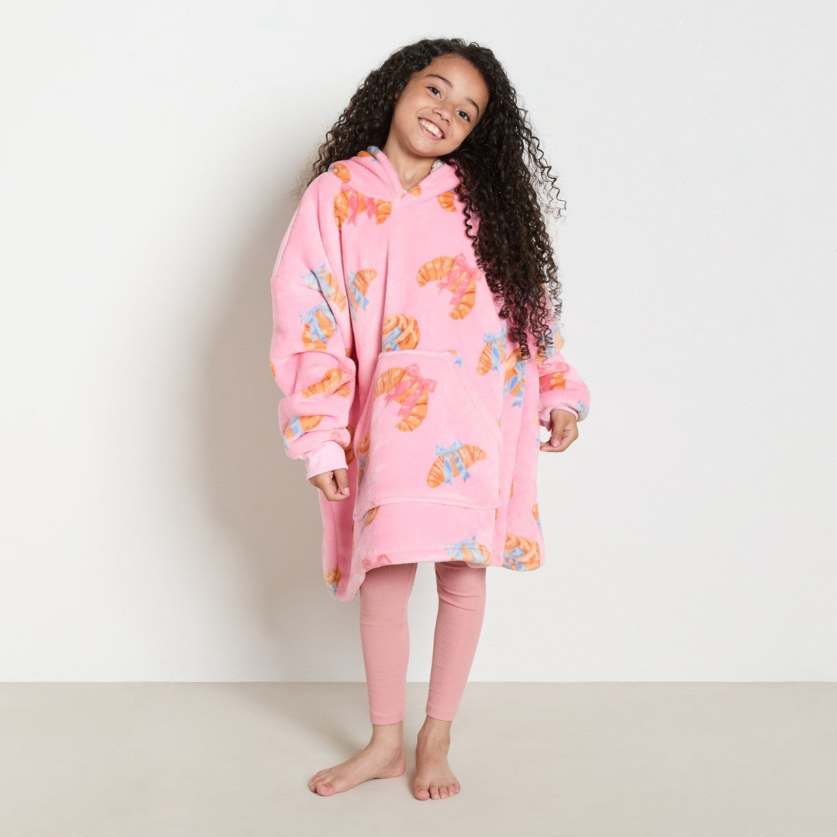 Croissant Print Hoodie Blanket - Blush