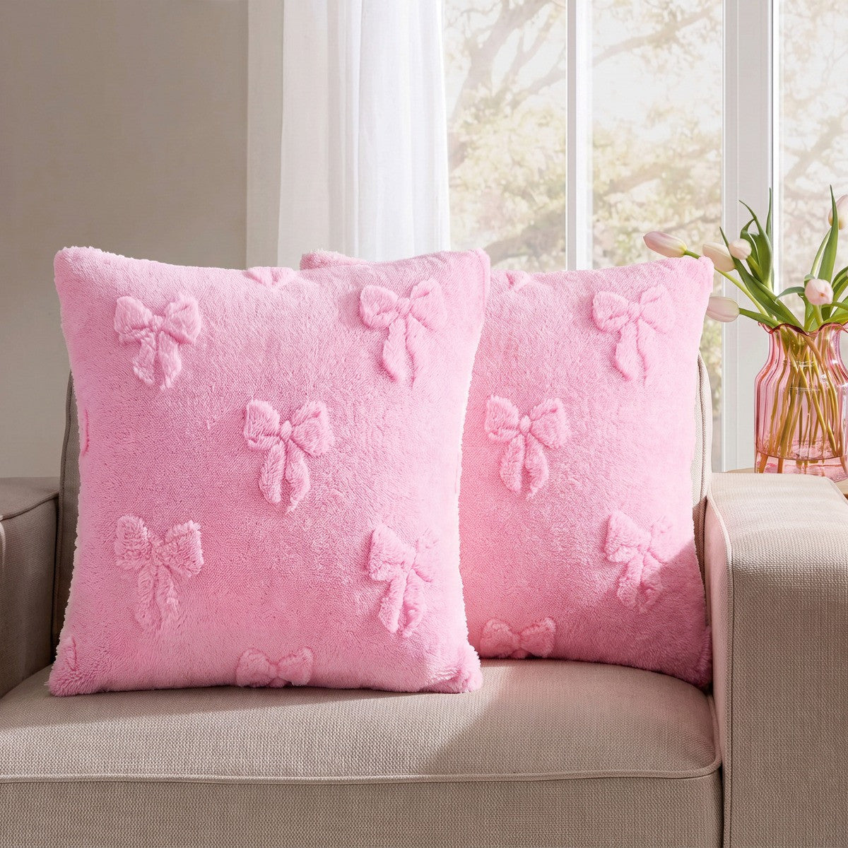 Tufted Bow Cushion Covers 45cm x 45 cm