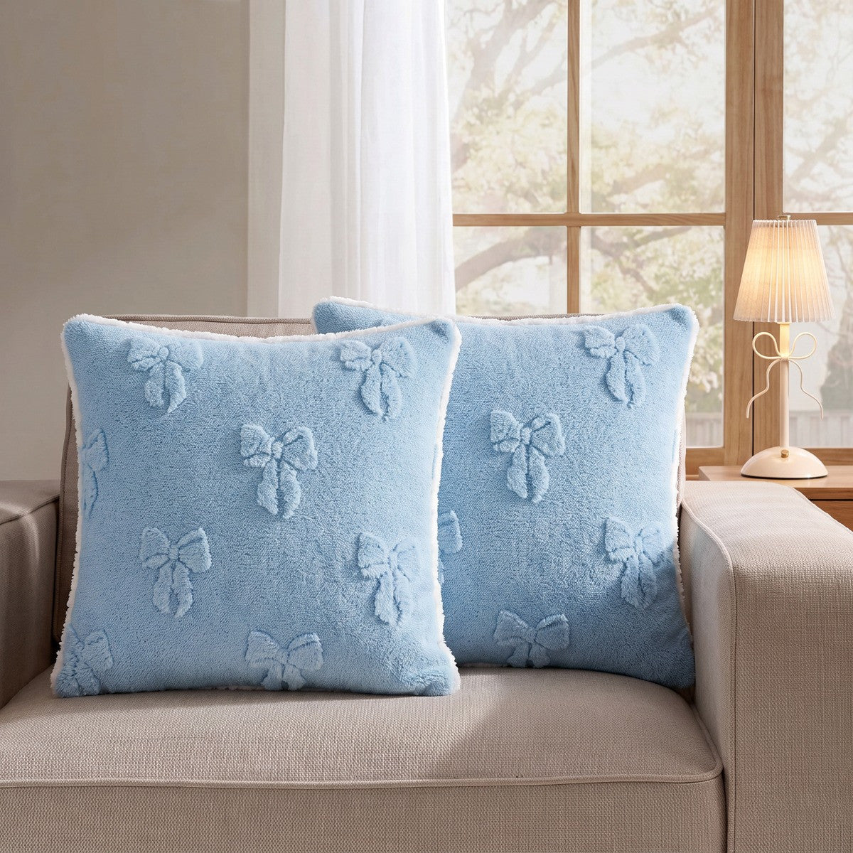 Tufted Bow Cushion Covers 45cm x 45 cm