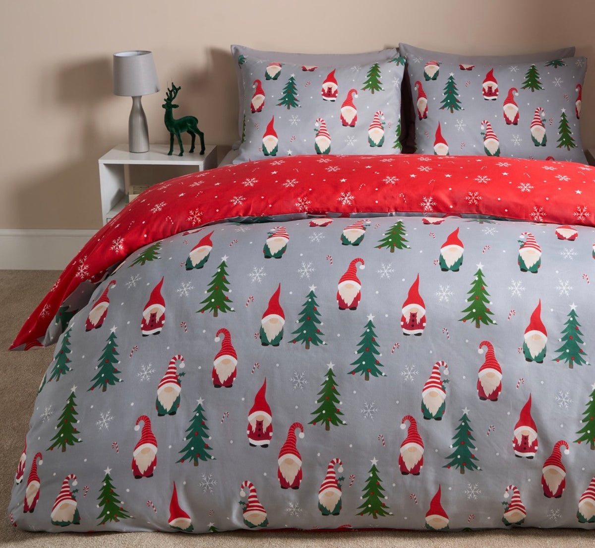 Christmas Gonk Reversible Duvet Cover Set - Grey