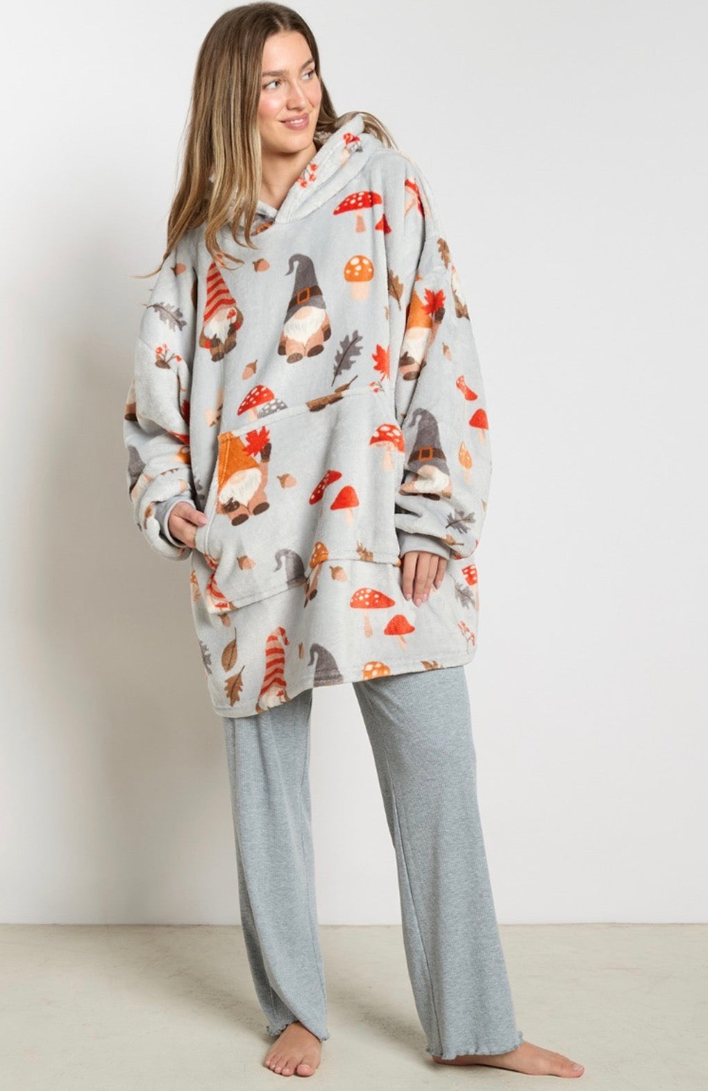 Autumn Gonk Print Hoodie Blanket - Grey