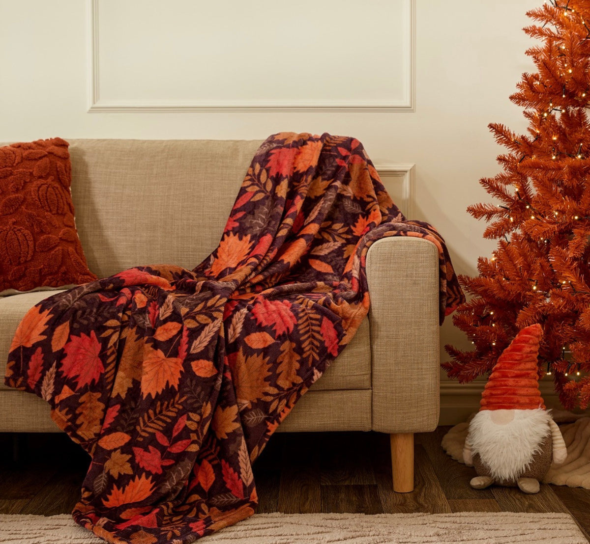Ultra Soft Autumn Print Throw - Burgundy