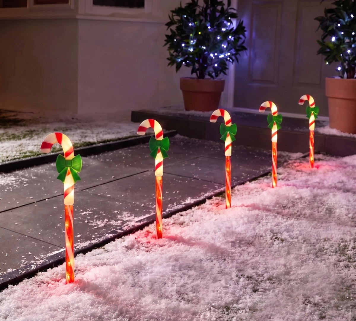 5 Pack Bow Candy Cane Stake Lights - Red/White