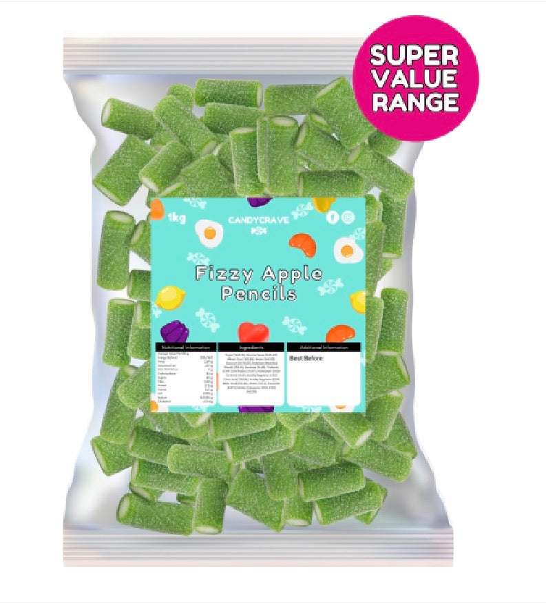 1kg Candycrave Super Value Fizzy Apple Pencils