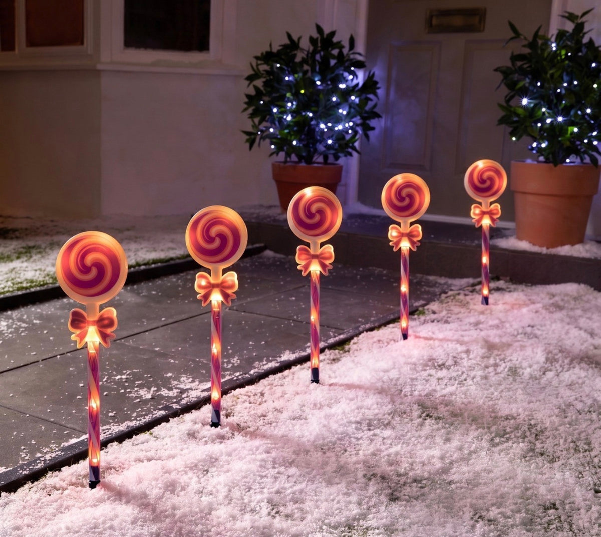 5 Pack Bow Lollipop Stake Lights - Hot Pink/White