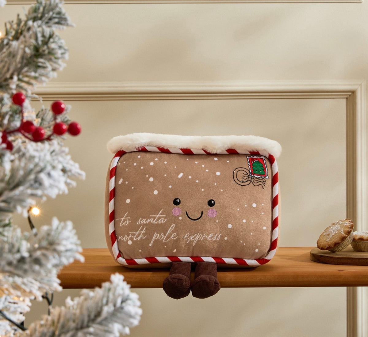 Postcards to North Pole Shaped Cushion - Brown