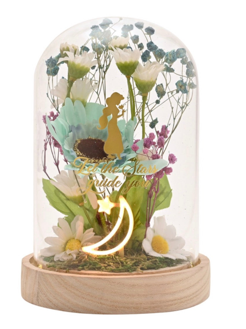 Disney Pastel Princess Florals In A Cloche With Neon Light - Jasmine
