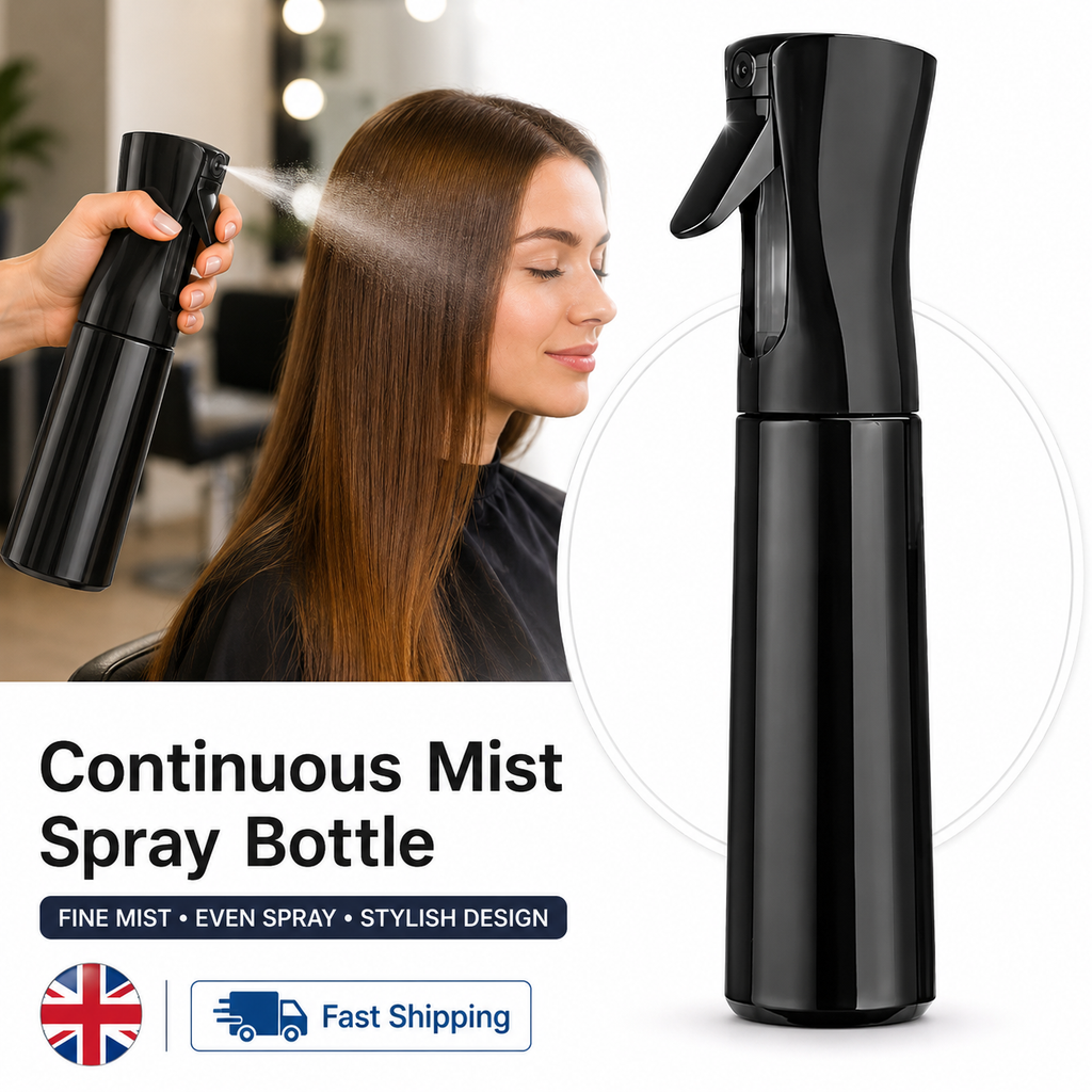 Continuous Mist Spray Bottle – Refillable Fine Mist Water Sprayer for Hair Styling, Plants & Cleaning