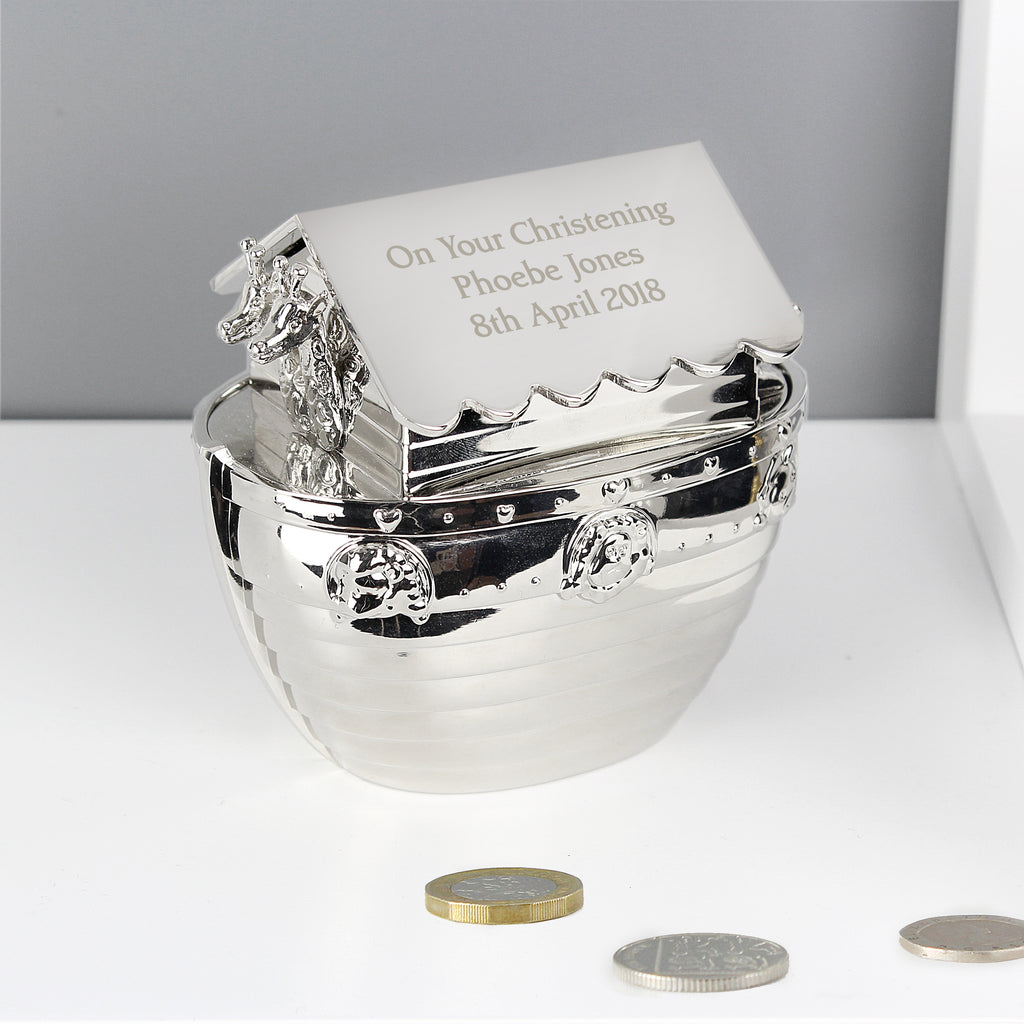 Personalised Silver Noahs Ark Money Box