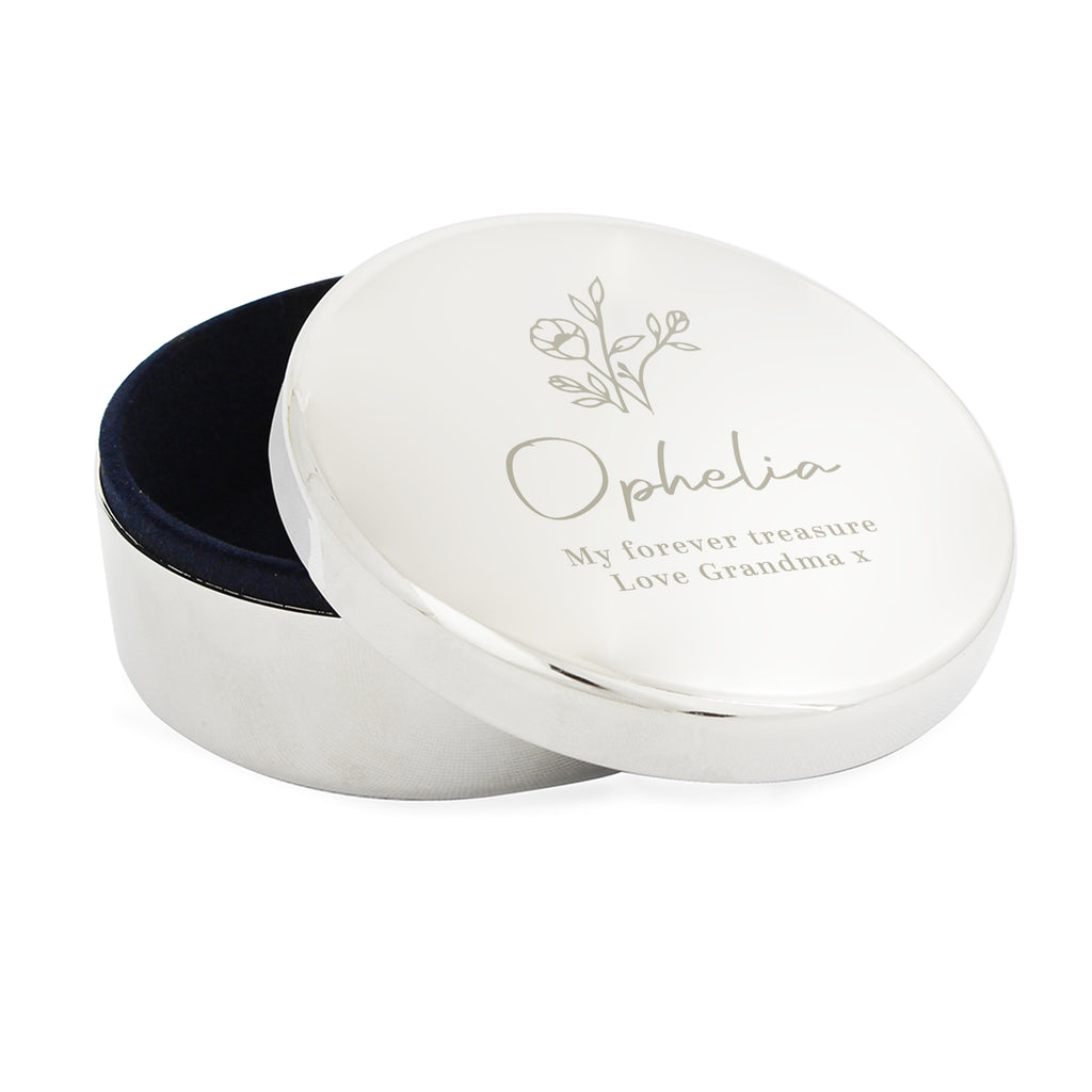 Personalised Floral Round Trinket Box