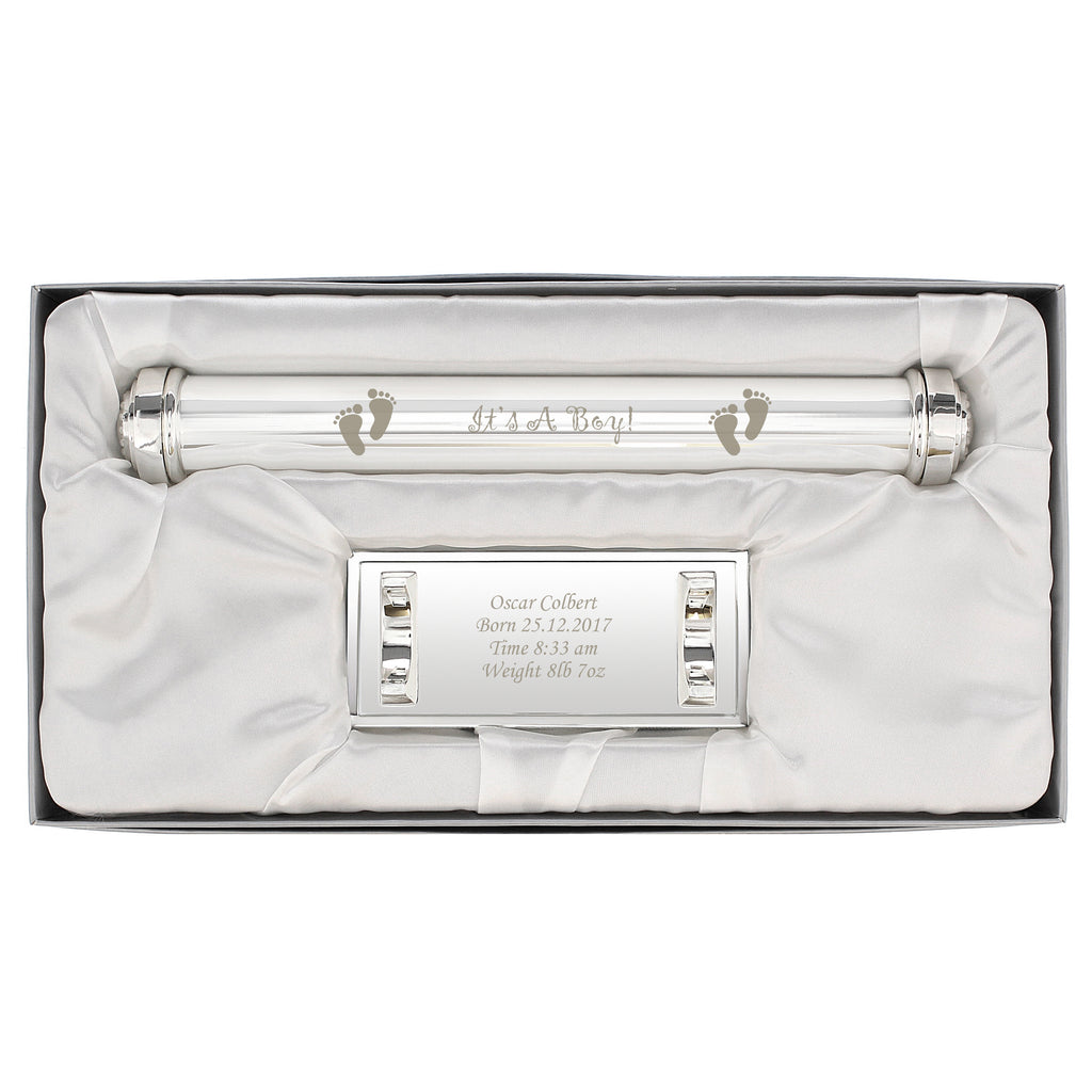 Personalised Its A Boy Silver Plated Certificate Holder