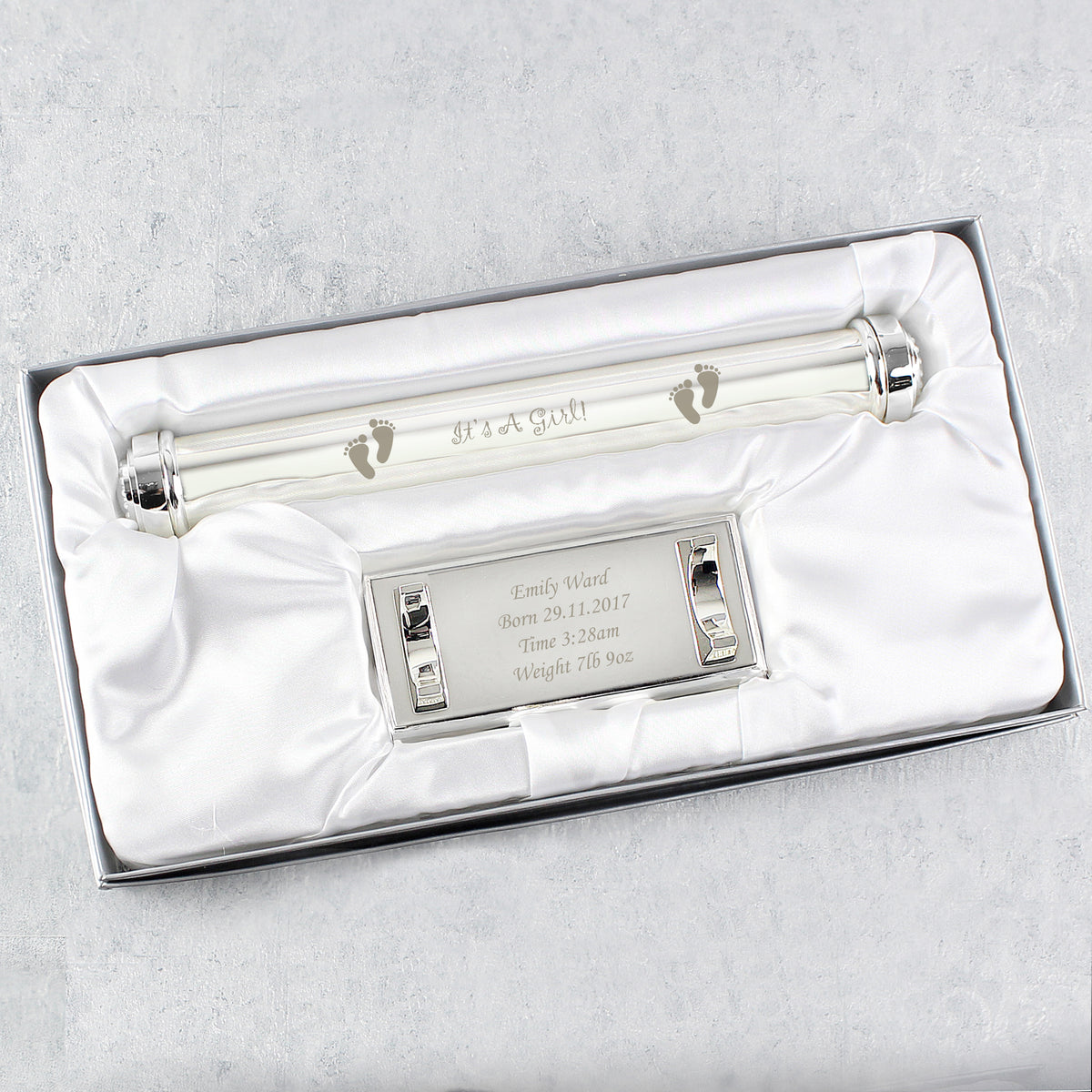 Personalised Its A Girl Silver Plated Certificate Holder