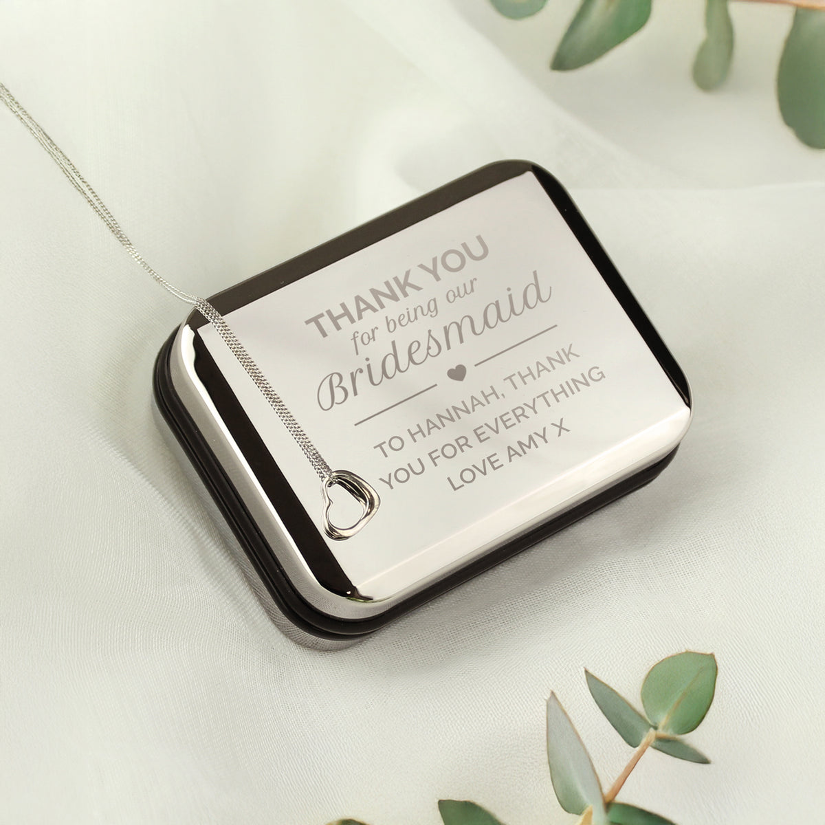 Personalised Bridesmaid Box and Sterling Silver Heart Necklace