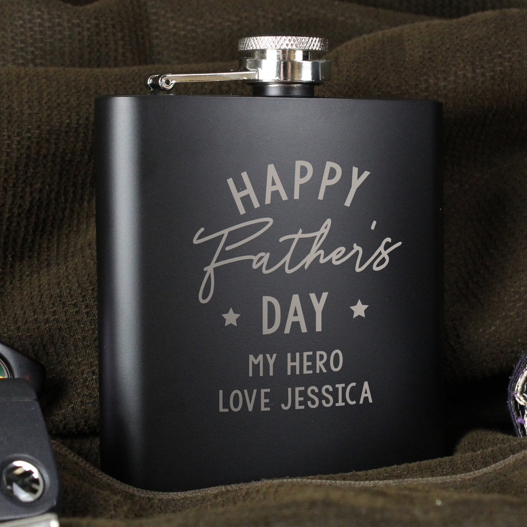 Personalised Fathers Day Black Hip Flask