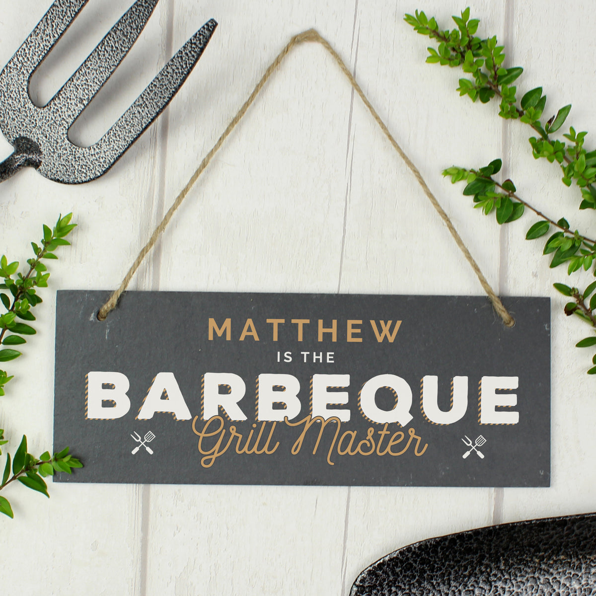 Personalised ""Barbeque Grill Master"" Printed Hanging Slate Plaque